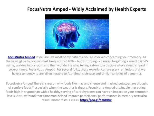 FocusNutra Amped - Widly Acclaimed by Health Experts