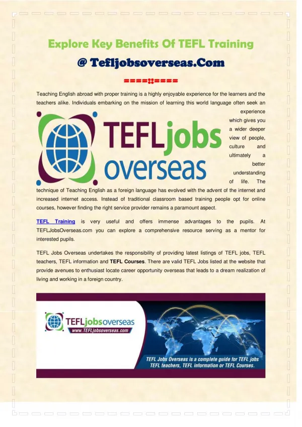 Explore Key Benefits Of TEFL Training