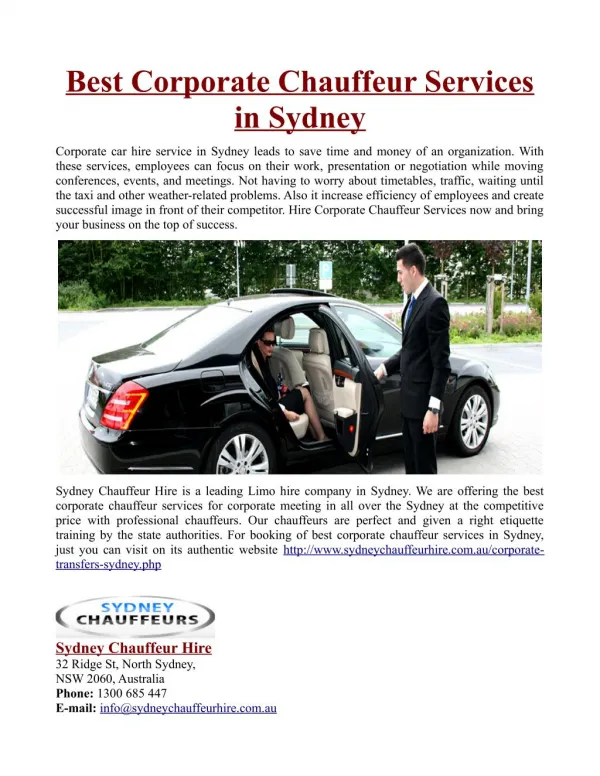 Best Corporate Chauffeur Services in Sydney