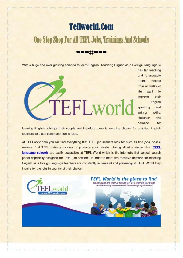 One Stop Shop For All TEFL Jobs Trainings And Schools
