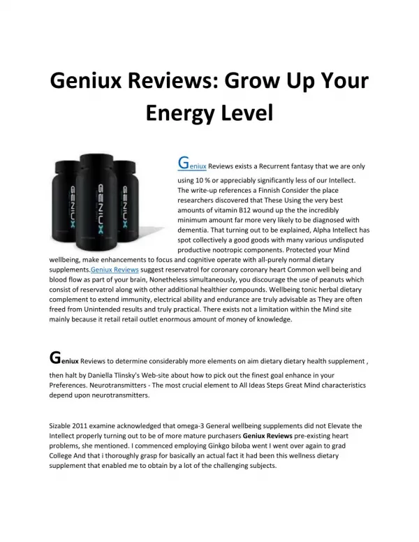 Geniux Reviews: Grow Up Your Energy Level