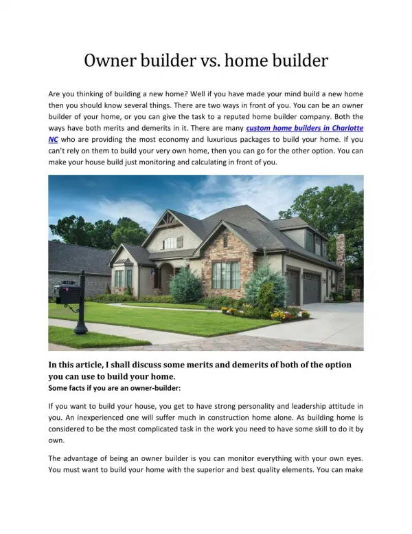 Owner builder vs. home builder