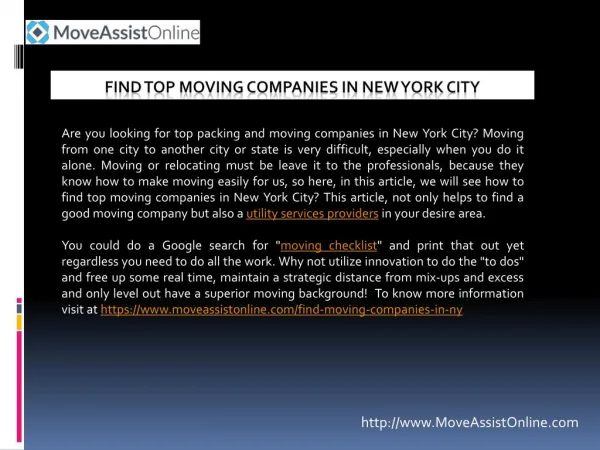 Are You Searching for Moving Companies in New York?