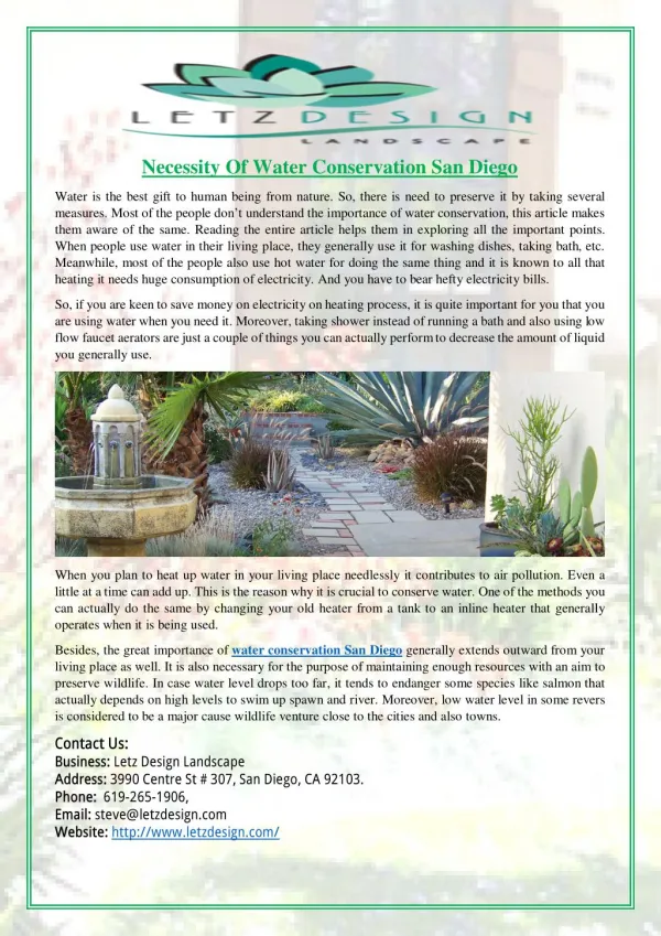 Necessity Of Water Conservation San Diego
