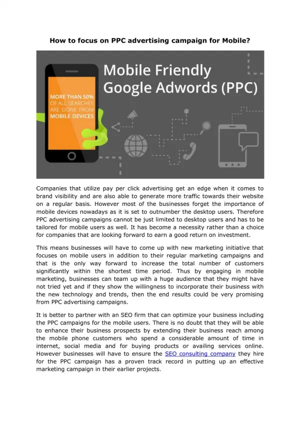 How to focus on PPC advertising campaign for Mobile?