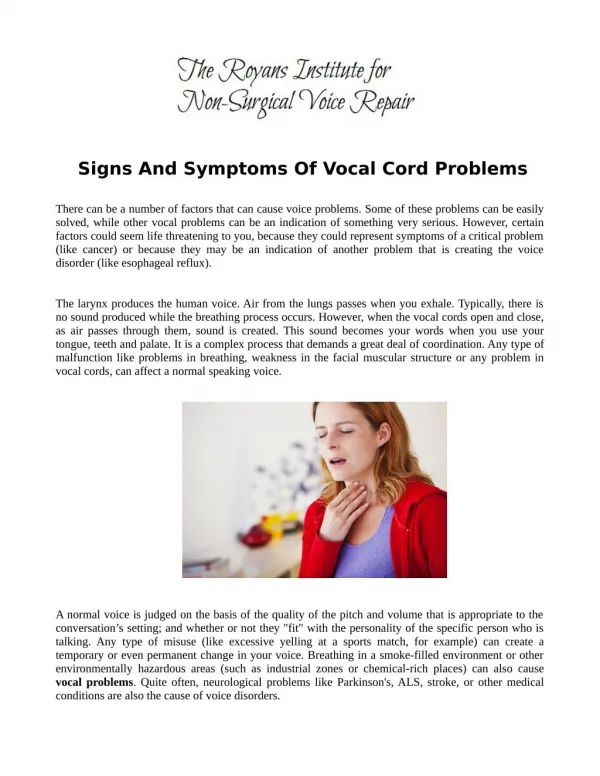 Signs And Symptoms Of Vocal Cord Problems