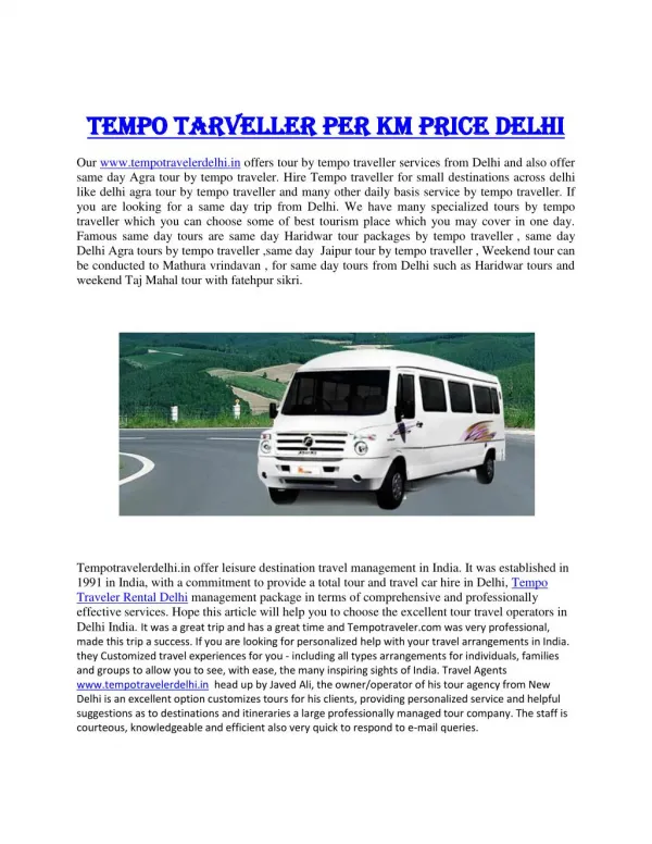 Tempo Traveler Price in Delhi