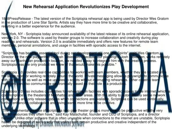 New Rehearsal Application Revolutionizes Play Development