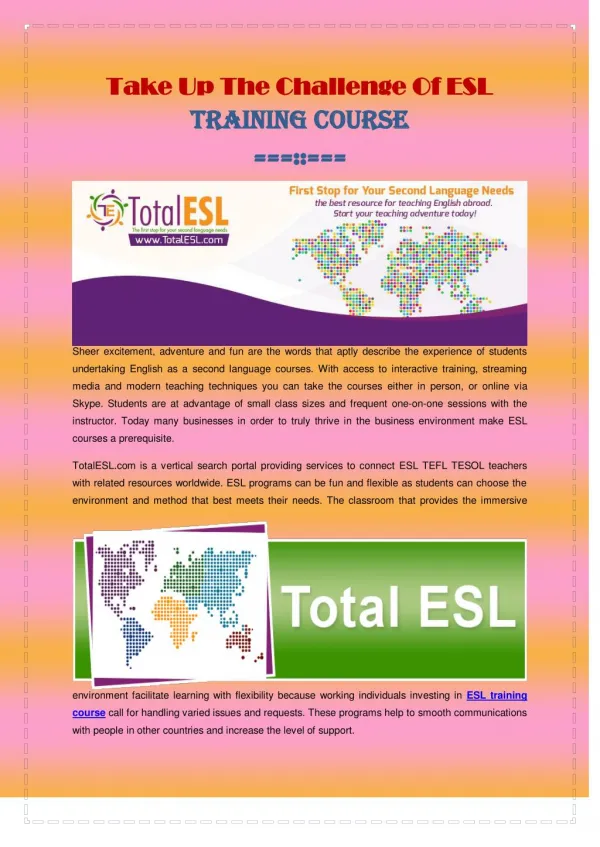 Take Up The Challenge Of ESL Training Course