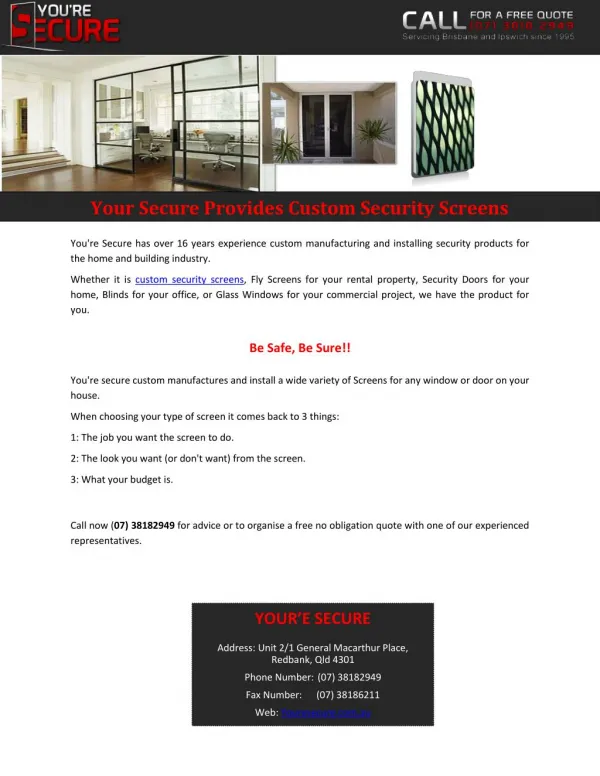 Your Secure Provides Custom Security Screens