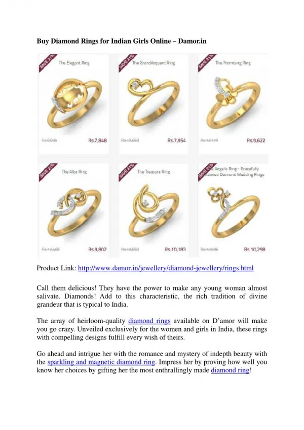 Diamond Rings for Indian Girls Online - Damor.in