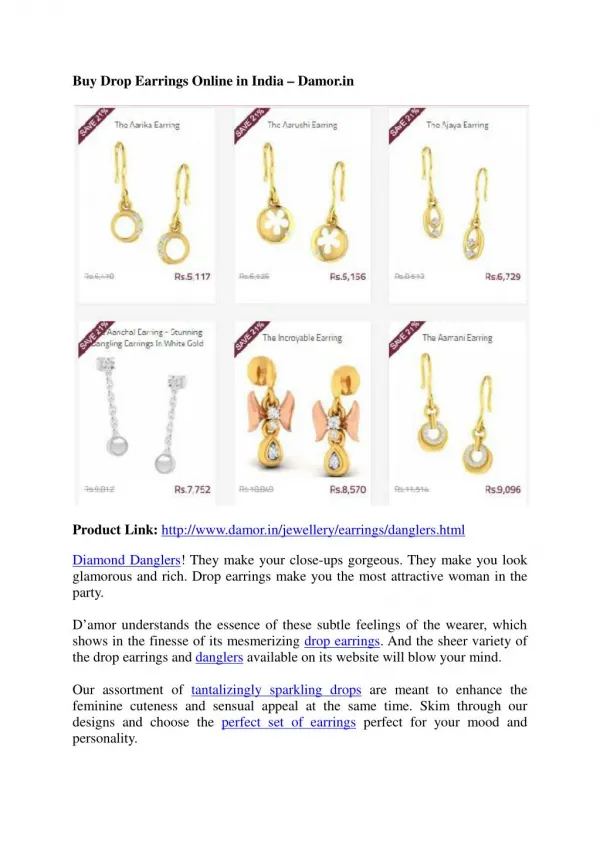 Drop Earrings: Dangler Earrings in India - Damor.in