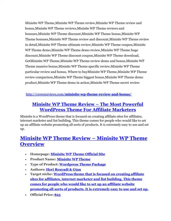 Minisite WP Theme review & (GIANT) $24,700 bonus