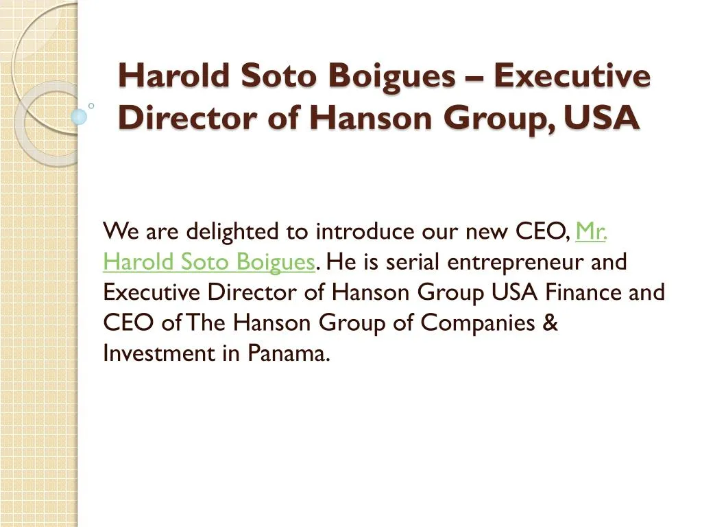 harold soto boigues executive director of hanson group usa