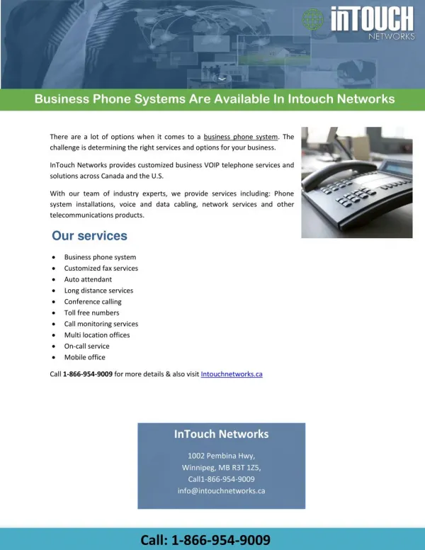 Business Phone Systems Are Available In Intouch Networks