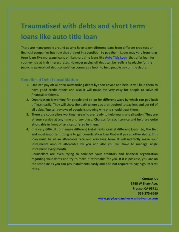 Traumatised with debts and short term loans like auto title loan