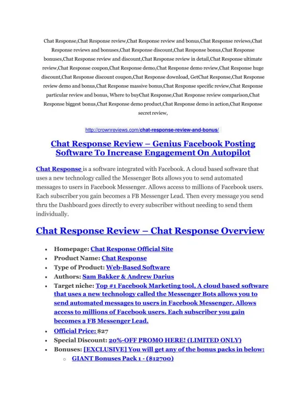 Chat Response review-SECRETS of Chat Response and $16800 BONUS