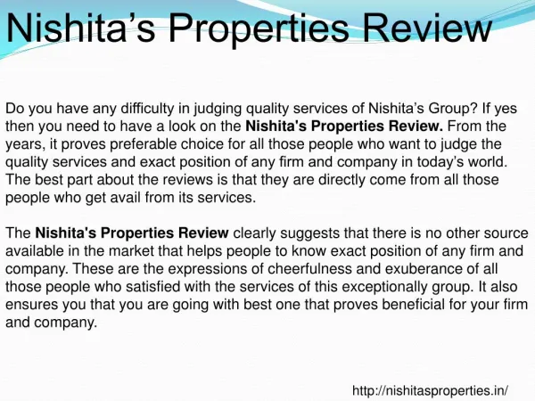 Nishitas Properties Review