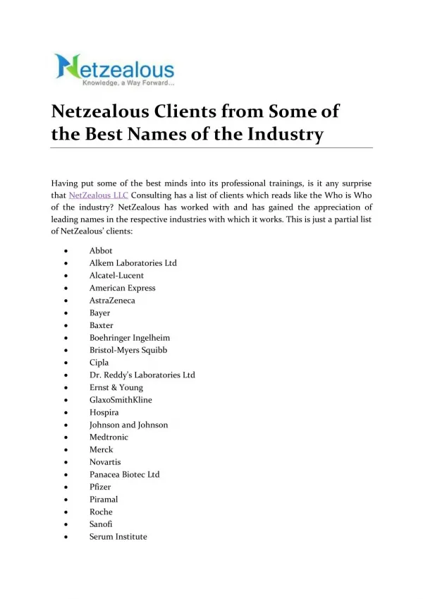 Netzealous Clients from Some of the Best Names of the Industry