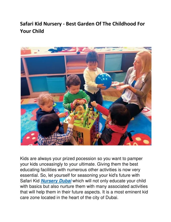 Safari Kid Nursery Dubai – A Place Of Learning