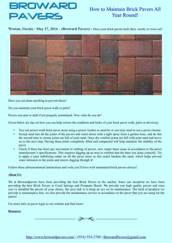 How to Maintain Brick Pavers All Year Round