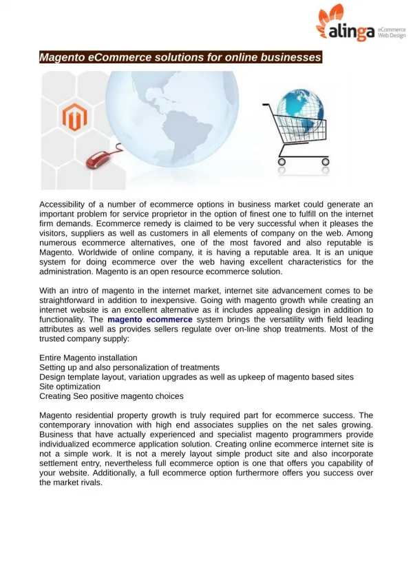 Magento eCommerce solutions for online businesses