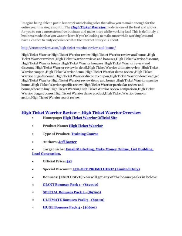 High Ticket Warrior review-(MEGA) $23,500 bonus of High Ticket Warrior