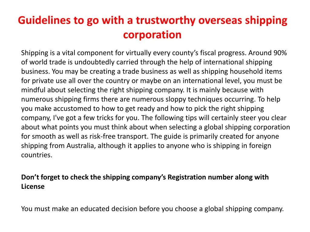 guidelines to go with a trustworthy overseas shipping corporation