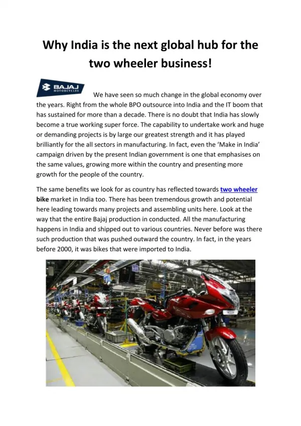 Why India is the next global hub for the two wheeler business