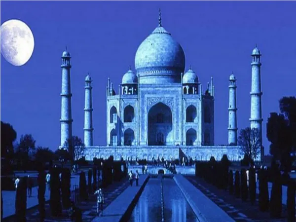 The Taj Mahal is an ivory-white marble mausoleum