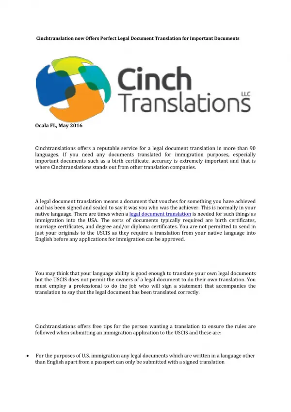 Cinchtranslation now Offers Perfect Legal Document Translation for Important Documents