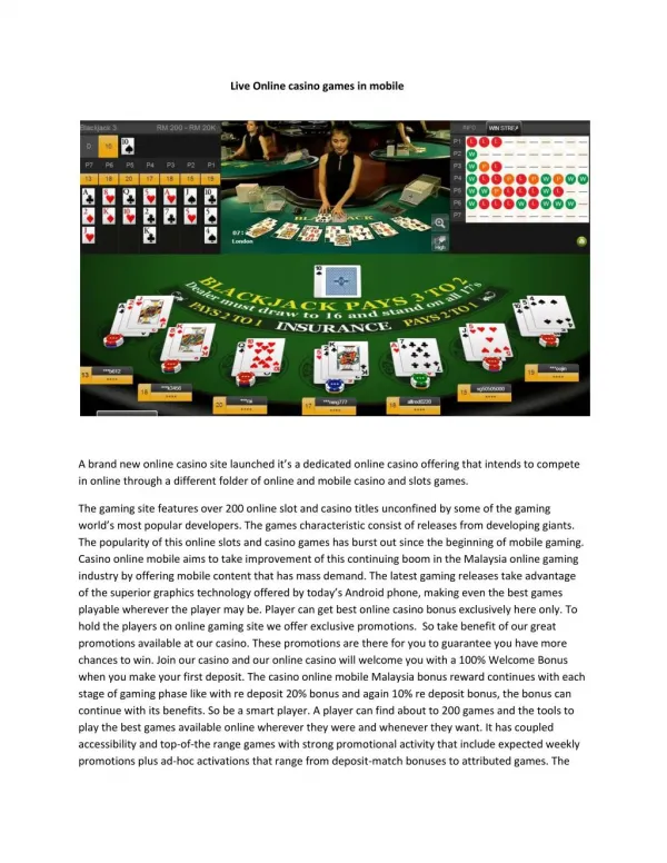 Live Online casino games in mobile