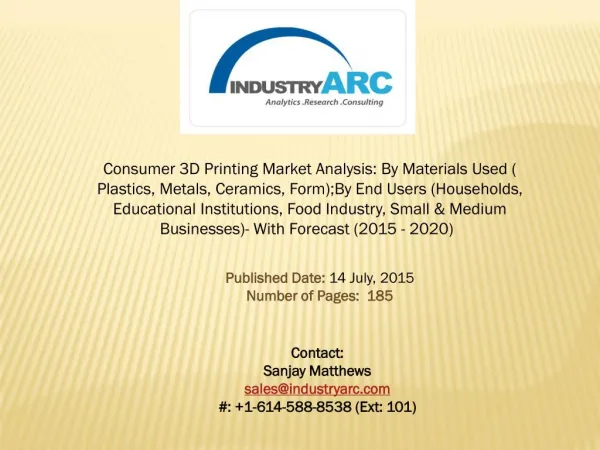 Consumer 3D printing market is growing at a very fast pace with 45% CAGR for next five years.