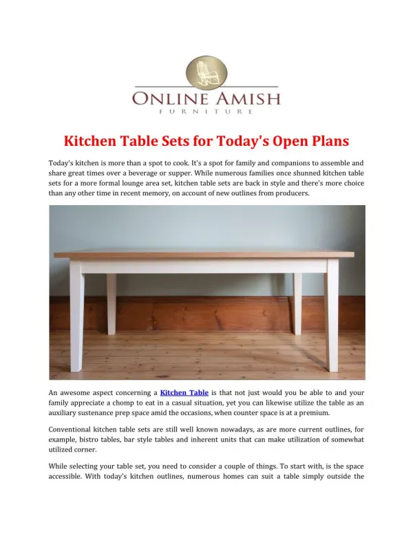 Kitchen Table Sets for Today's Open Plans