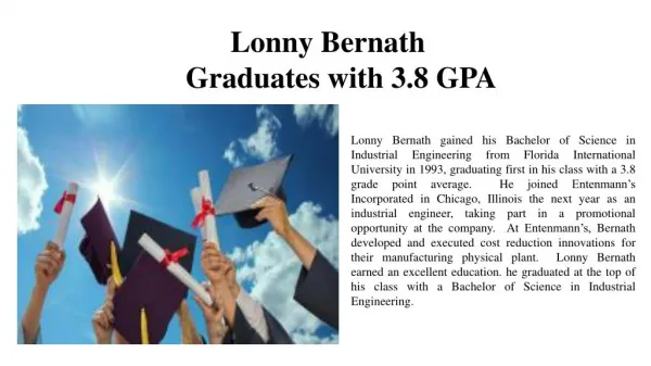 Lonny Bernath - Graduates with 3.8 GPA