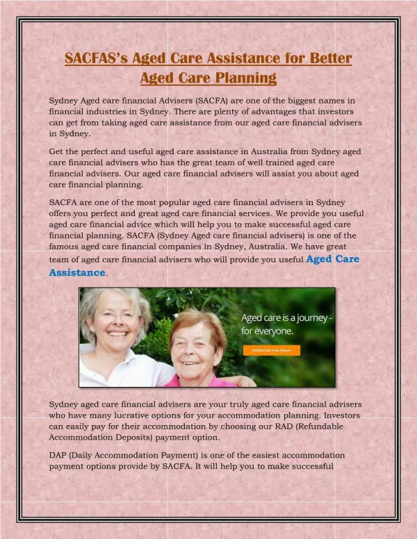 SACFAS’s Aged Care Assistance for Better Aged Care Planning
