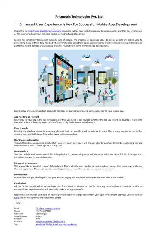 Enhanced User Experience is Key For Successful Mobile App Development - slide 1