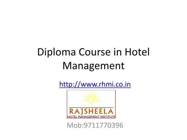 Diploma Course In Hotel Management After 10th