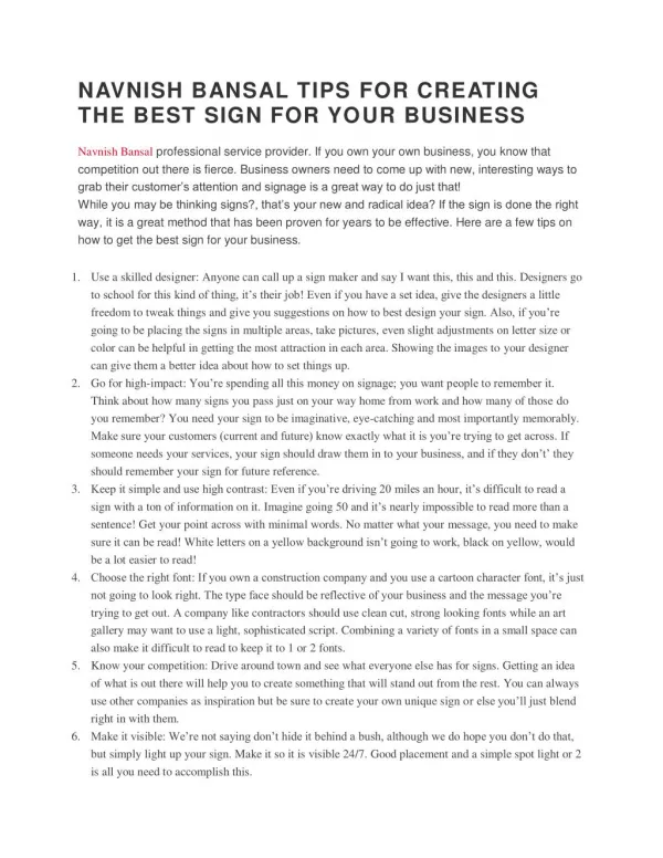 NAVNISH BANSAL TIPS FOR CREATING THE BEST SIGN FOR YOUR BUSINESS