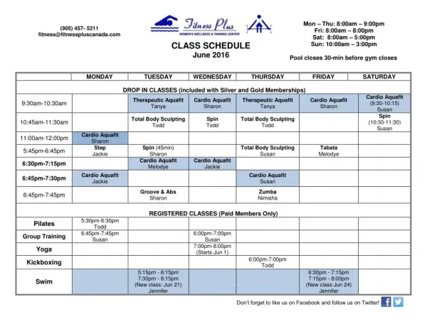 Jun 2016 Class Schedule