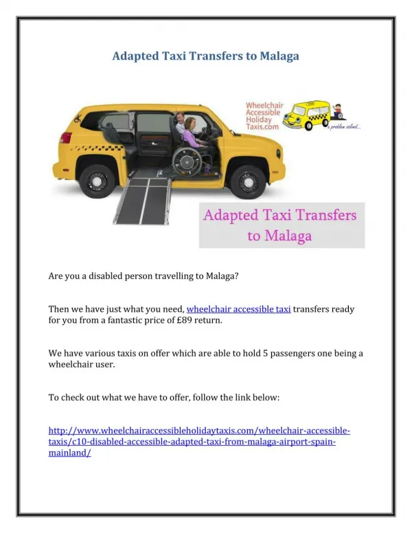 Adapted Taxi Transfers to Malaga