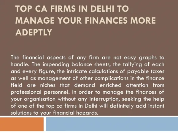 Top CA Firms in Delhi to Manage Your Finances More Adeptly