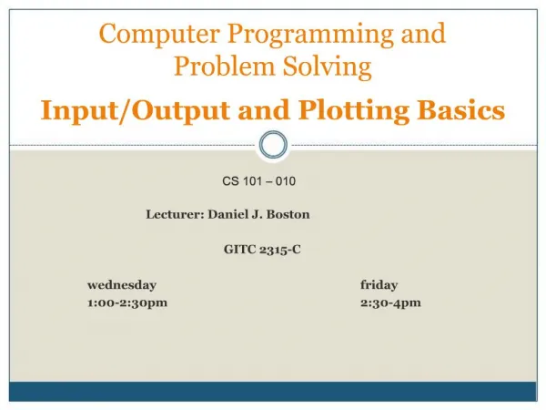 Computer Programming and Problem Solving Input