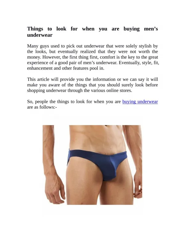 Things to look for when you are buying Men's Underwear