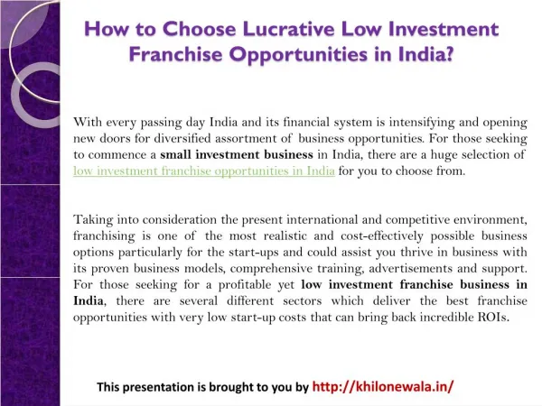 How to Choose Lucrative Low Investment Franchise Opportunities in India