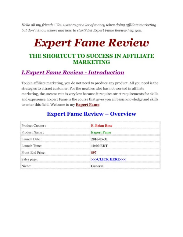 EXPERT FAME REVIEW