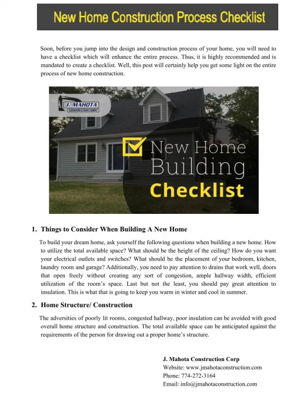 New Home Construction Process Checklist