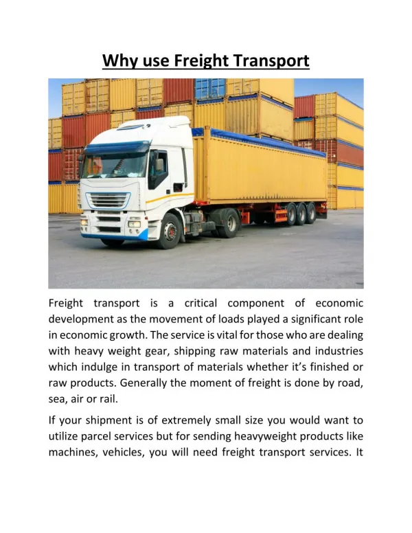 Why use Freight Transport