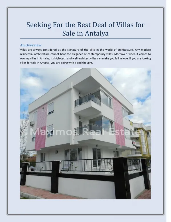 Seeking For the Best Deal of Villas for Sale in Antalya