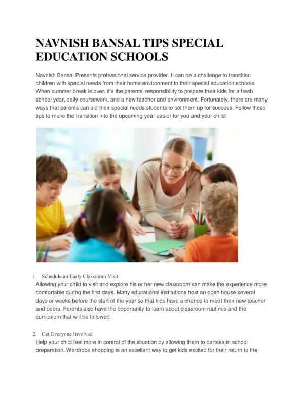 NAVNISH BANSAL TIPS SPECIAL EDUCATION SCHOOLS
